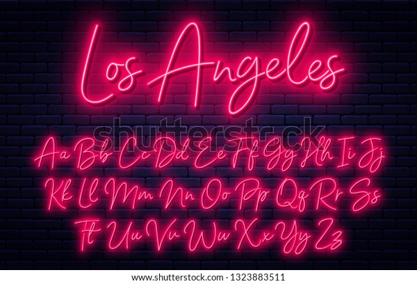 Glowing Neon Script Alphabet Neon Font Stok Vektor Telifsiz 1323883511