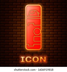 Glowing neon Shaving gel foam icon isolated on brick wall background. Shaving cream.  Vector Illustration