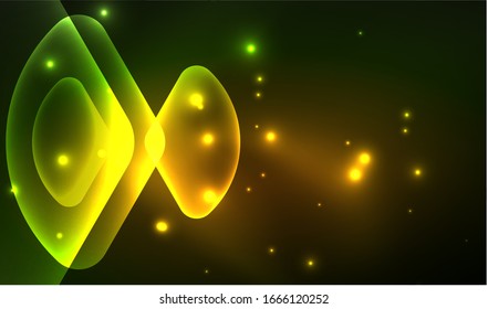 Glowing neon shiny transparent abstract geometric shapes with light effects. Techno futuristic vector abstract background For Wallpaper, Banner, Background, Card, Book Illustration, landing page
