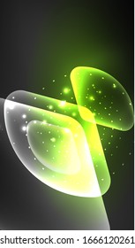 Glowing neon shiny transparent abstract geometric shapes with light effects. Techno futuristic vector abstract background For Wallpaper, Banner, Background, Card, Book Illustration, landing page