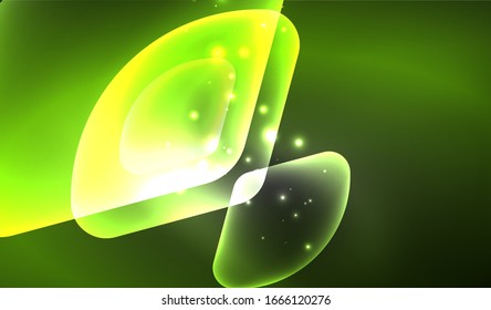 Glowing neon shiny transparent abstract geometric shapes with light effects. Techno futuristic vector abstract background For Wallpaper, Banner, Background, Card, Book Illustration, landing page