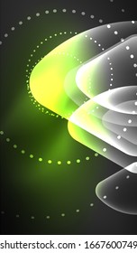 Glowing neon shiny transparent abstract geometric shapes with light effects. Techno futuristic vector abstract background For Wallpaper, Banner, Background, Card, Book Illustration, landing page