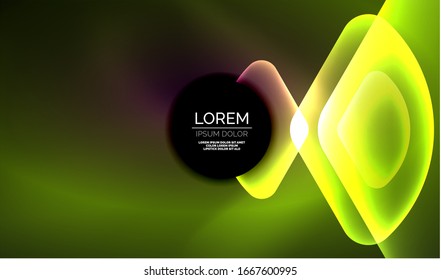 Glowing neon shiny transparent abstract geometric shapes with light effects. Techno futuristic vector abstract background For Wallpaper, Banner, Background, Card, Book Illustration, landing page