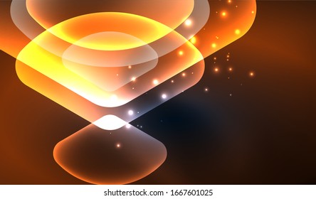 Glowing neon shiny transparent abstract geometric shapes with light effects. Techno futuristic vector abstract background For Wallpaper, Banner, Background, Card, Book Illustration, landing page