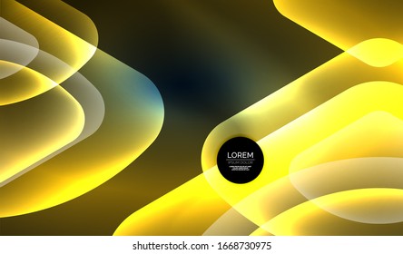 Glowing neon shiny transparent abstract geometric shapes with light effects. Techno futuristic vector abstract background For Wallpaper, Banner, Background, Card, Book Illustration, landing page