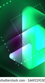 Glowing neon shiny transparent abstract geometric shapes with light effects. Techno futuristic vector abstract background 