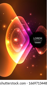 Glowing neon shiny transparent abstract geometric shapes with light effects. Techno futuristic vector abstract background For Wallpaper, Banner, Background, Card, Book Illustration, landing page