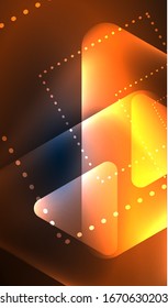Glowing neon shiny transparent abstract geometric shapes with light effects. Techno futuristic vector abstract background For Wallpaper, Banner, Background, Card, Book Illustration, landing page