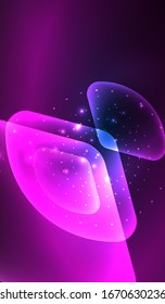 Glowing neon shiny transparent abstract geometric shapes with light effects. Techno futuristic vector abstract background For Wallpaper, Banner, Background, Card, Book Illustration, landing page