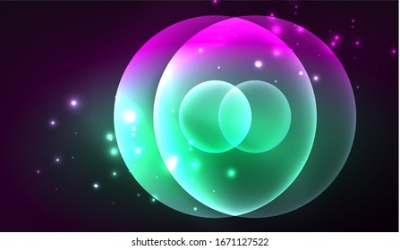 Glowing neon shiny transparent abstract geometric shapes with light effects. Techno futuristic vector abstract background For Wallpaper, Banner, Background, Card, Book Illustration, landing page