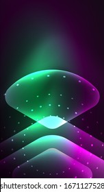 Glowing neon shiny transparent abstract geometric shapes with light effects. Techno futuristic vector abstract background For Wallpaper, Banner, Background, Card, Book Illustration, landing page