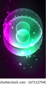 Glowing neon shiny transparent abstract geometric shapes with light effects. Techno futuristic vector abstract background For Wallpaper, Banner, Background, Card, Book Illustration, landing page