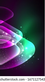 Glowing neon shiny transparent abstract geometric shapes with light effects. Techno futuristic vector abstract background For Wallpaper, Banner, Background, Card, Book Illustration, landing page