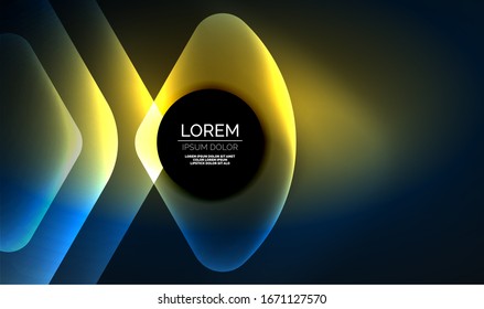 Glowing neon shiny transparent abstract geometric shapes with light effects. Techno futuristic vector abstract background For Wallpaper, Banner, Background, Card, Book Illustration, landing page