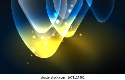 Glowing neon shiny transparent abstract geometric shapes with light effects. Techno futuristic vector abstract background For Wallpaper, Banner, Background, Card, Book Illustration, landing page