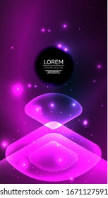 Glowing neon shiny transparent abstract geometric shapes with light effects. Techno futuristic vector abstract background For Wallpaper, Banner, Background, Card, Book Illustration, landing page