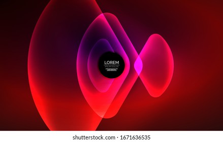 Glowing neon shiny transparent abstract geometric shapes with light effects. Techno futuristic vector abstract background For Wallpaper, Banner, Background, Card, Book Illustration, landing page