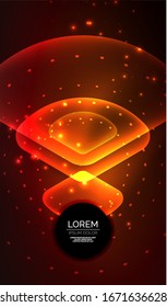 Formas geométricas abstractas brillantes de neón transparente con efectos de luz. Fondo abstracto vectorial futurista Techno para papel tapiz, banner, fondo, tarjeta, ilustración de libro, página de inicio