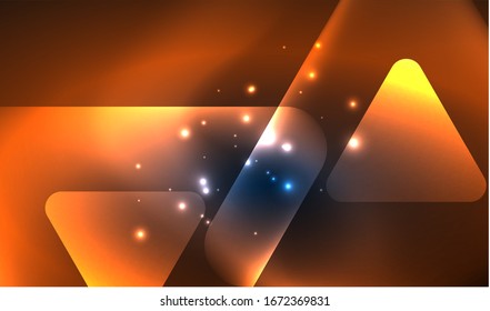Glowing neon shiny transparent abstract geometric shapes with light effects. Techno futuristic vector abstract background For Wallpaper, Banner, Background, Card, Book Illustration, landing page