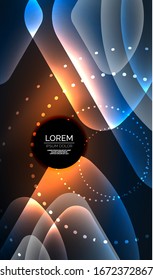 Glowing neon shiny transparent abstract geometric shapes with light effects. Techno futuristic vector abstract background For Wallpaper, Banner, Background, Card, Book Illustration, landing page