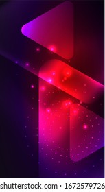 Glowing neon shiny transparent abstract geometric shapes with light effects. Techno futuristic vector abstract background For Wallpaper, Banner, Background, Card, Book Illustration, landing page