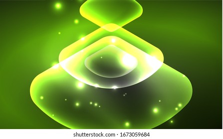 Glowing neon shiny transparent abstract geometric shapes with light effects. Techno futuristic vector abstract background For Wallpaper, Banner, Background, Card, Book Illustration, landing page
