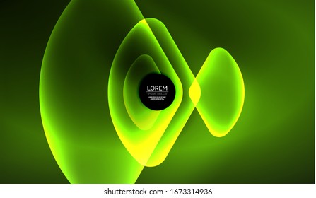 Glowing neon shiny transparent abstract geometric shapes with light effects. Techno futuristic vector abstract background For Wallpaper, Banner, Background, Card, Book Illustration, landing page