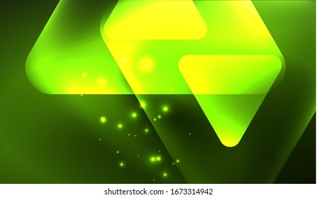 Glowing neon shiny transparent abstract geometric shapes with light effects. Techno futuristic vector abstract background For Wallpaper, Banner, Background, Card, Book Illustration, landing page