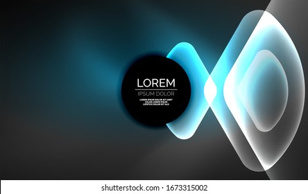 Glowing neon shiny transparent abstract geometric shapes with light effects. Techno futuristic vector abstract background For Wallpaper, Banner, Background, Card, Book Illustration, landing page