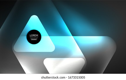 Glowing neon shiny transparent abstract geometric shapes with light effects. Techno futuristic vector abstract background For Wallpaper, Banner, Background, Card, Book Illustration, landing page