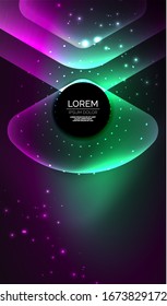 Glowing neon shiny transparent abstract geometric shapes with light effects. Techno futuristic vector abstract background For Wallpaper, Banner, Background, Card, Book Illustration, landing page