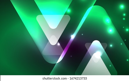 Glowing neon shiny transparent abstract geometric shapes with light effects. Techno futuristic vector abstract background For Wallpaper, Banner, Background, Card, Book Illustration, landing page
