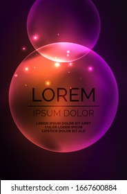 Glowing neon shiny transparent bubbles, glass circles or bio cell concept. Techno futuristic vector abstract background For Wallpaper, Banner, Background, Card, Book Illustration, landing page