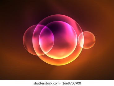 Glowing neon shiny transparent bubbles, glass circles or bio cell concept. Techno futuristic vector abstract background For Wallpaper, Banner, Background, Card, Book Illustration, landing page