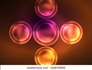 Glowing neon shiny transparent bubbles, glass circles or bio cell concept. Techno futuristic vector abstract background For Wallpaper, Banner, Background, Card, Book Illustration, landing page