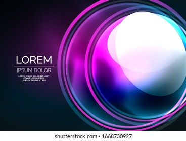 Glowing neon shiny transparent bubbles, glass circles or bio cell concept. Techno futuristic vector abstract background For Wallpaper, Banner, Background, Card, Book Illustration, landing page