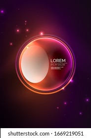 Glowing neon shiny transparent bubbles, glass circles or bio cell concept. Techno futuristic vector abstract background 