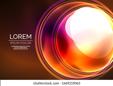 Glowing neon shiny transparent bubbles, glass circles or bio cell concept. Techno futuristic vector abstract background 