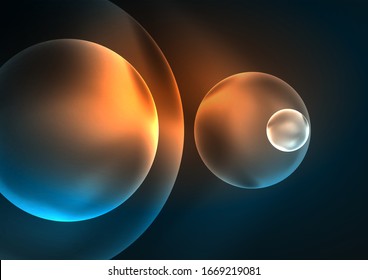 Glowing neon shiny transparent bubbles, glass circles or bio cell concept. Techno futuristic vector abstract background 