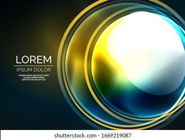 Glowing neon shiny transparent bubbles, glass circles or bio cell concept. Techno futuristic vector abstract background 