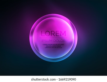 Glowing neon shiny transparent bubbles, glass circles or bio cell concept. Techno futuristic vector abstract background 