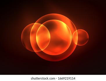 Glowing neon shiny transparent bubbles, glass circles or bio cell concept. Techno futuristic vector abstract background 