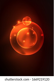 Glowing neon shiny transparent bubbles, glass circles or bio cell concept. Techno futuristic vector abstract background  