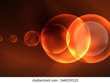 Glowing neon shiny transparent bubbles, glass circles or bio cell concept. Techno futuristic vector abstract background  