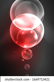 Glowing neon shiny transparent bubbles, glass circles or bio cell concept. Techno futuristic vector abstract background For Wallpaper, Banner, Background, Card, Book Illustration, landing page
