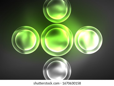 Glowing neon shiny transparent bubbles, glass circles or bio cell concept. Techno futuristic vector abstract background For Wallpaper, Banner, Background, Card, Book Illustration, landing page