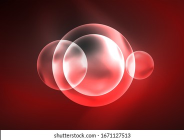 Glowing neon shiny transparent bubbles, glass circles or bio cell concept. Techno futuristic vector abstract background For Wallpaper, Banner, Background, Card, Book Illustration, landing page