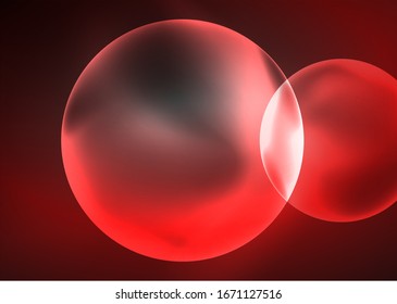 Glowing neon shiny transparent bubbles, glass circles or bio cell concept. Techno futuristic vector abstract background For Wallpaper, Banner, Background, Card, Book Illustration, landing page
