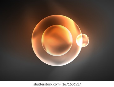 Burbujas transparentes brillantes de neón, círculos de vidrio o concepto de bio-célula. Fondo abstracto vectorial futurista Techno para papel tapiz, banner, fondo, tarjeta, ilustración de libro, página de inicio