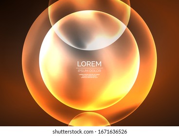 Glowing neon shiny transparent bubbles, glass circles or bio cell concept. Techno futuristic vector abstract background For Wallpaper, Banner, Background, Card, Book Illustration, landing page
